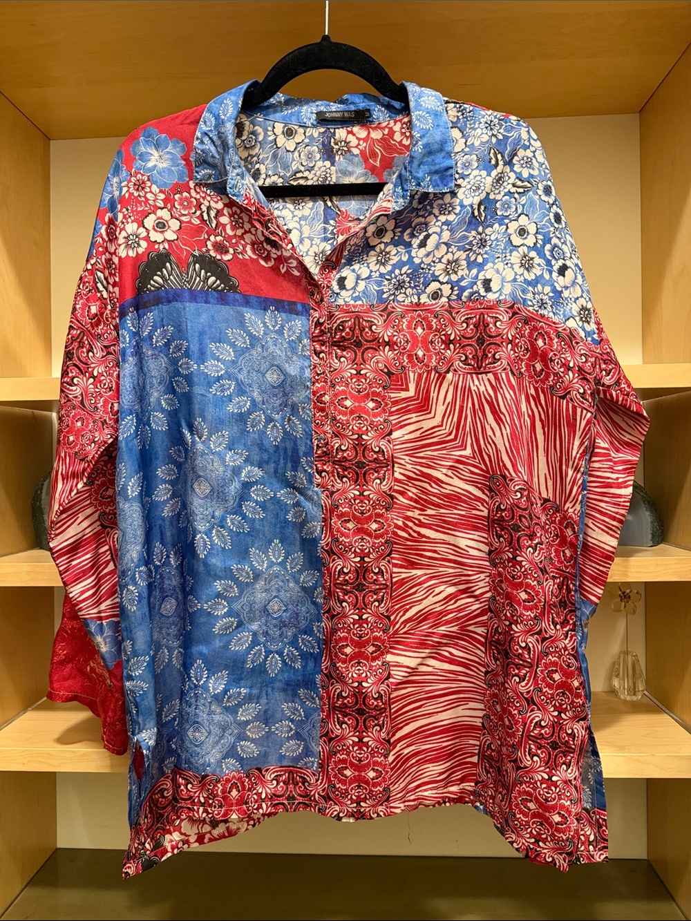 Johnny Was Patchwork Bandana & Floral Button-Down Shirt - Red & Blue